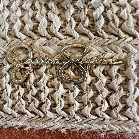 Jessica Simpson Lacey Straw Faux Leather Boho Beachy Tote Bag In Natural - Picture 5 of 14